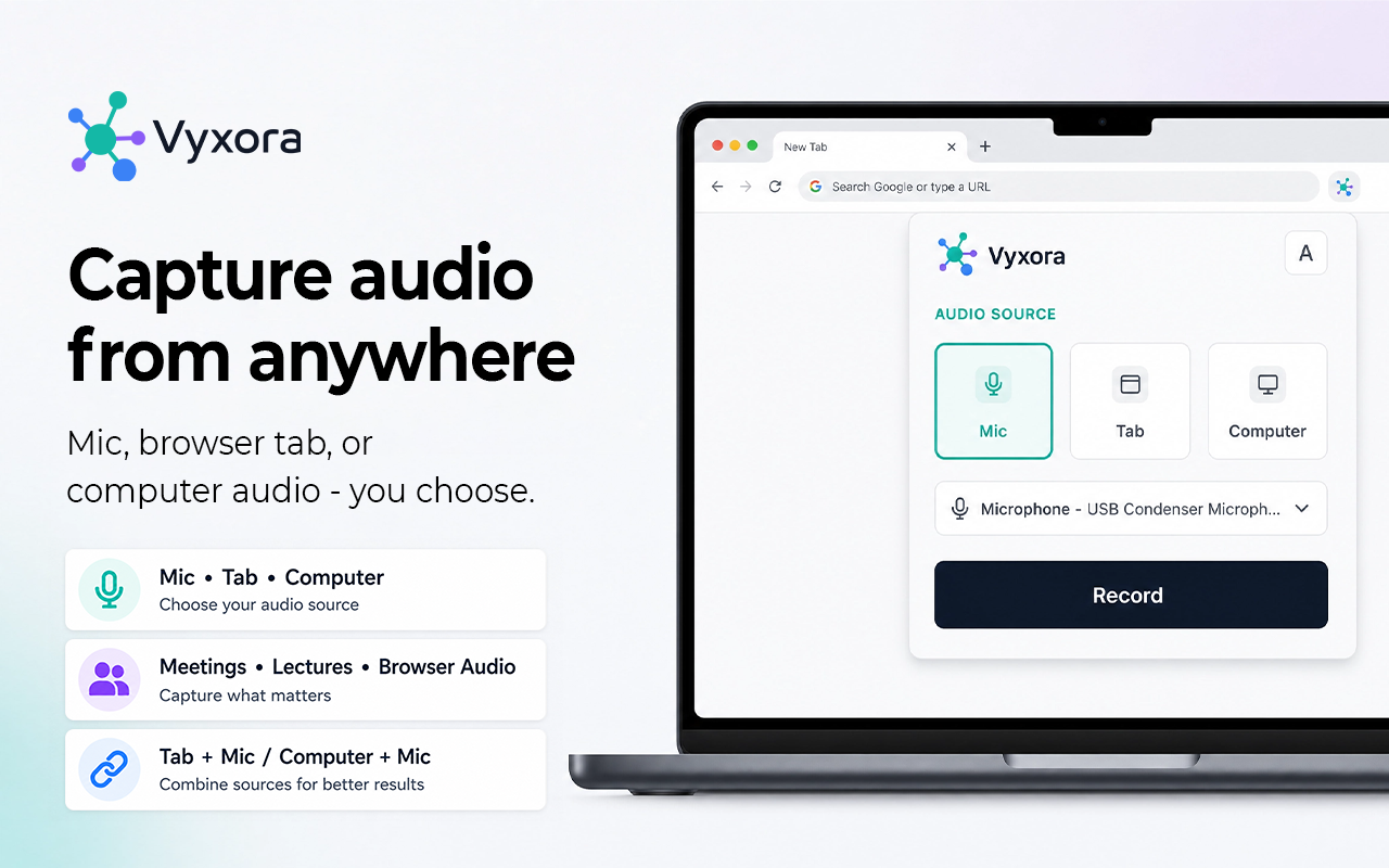 Vyxora - Turn recordings and documents into Notes. Ask questions and check the source.