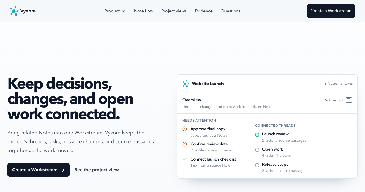 Vyxora - Turn recordings and documents into Notes. Ask questions and check the source.